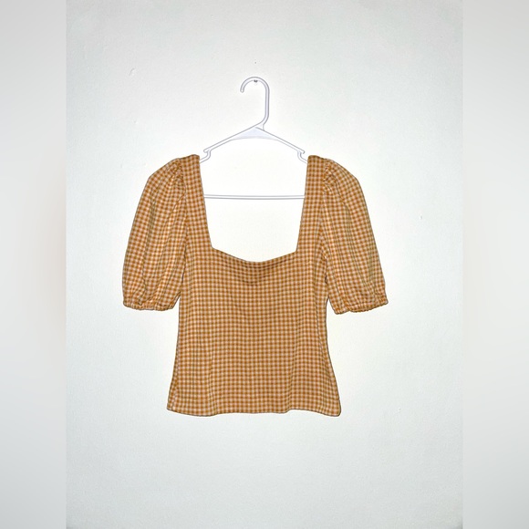 Backyard Roses “Carrie” top- Short puff sleeve orange and white gingham size S - Picture 3 of 6